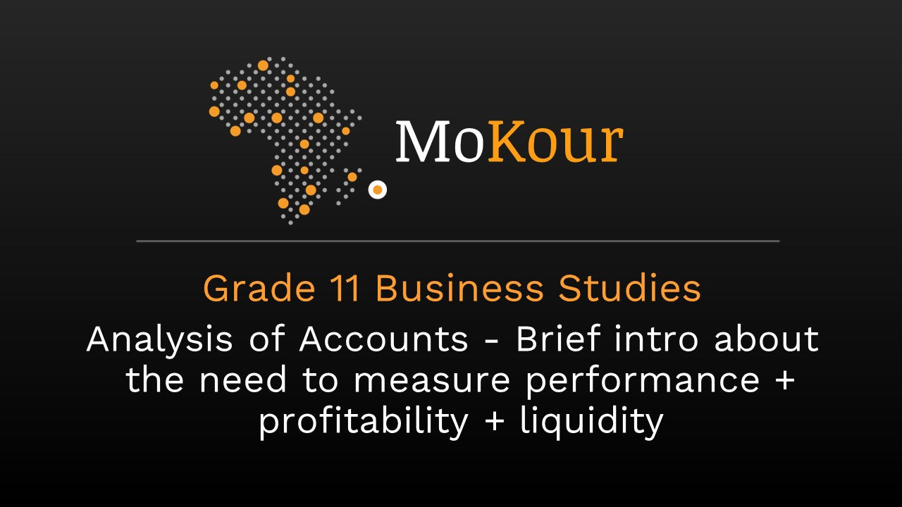 Grade 11 Business Studies: Analysis of Accounts - Brief intro about the need to measure performance + profitability + liquidity