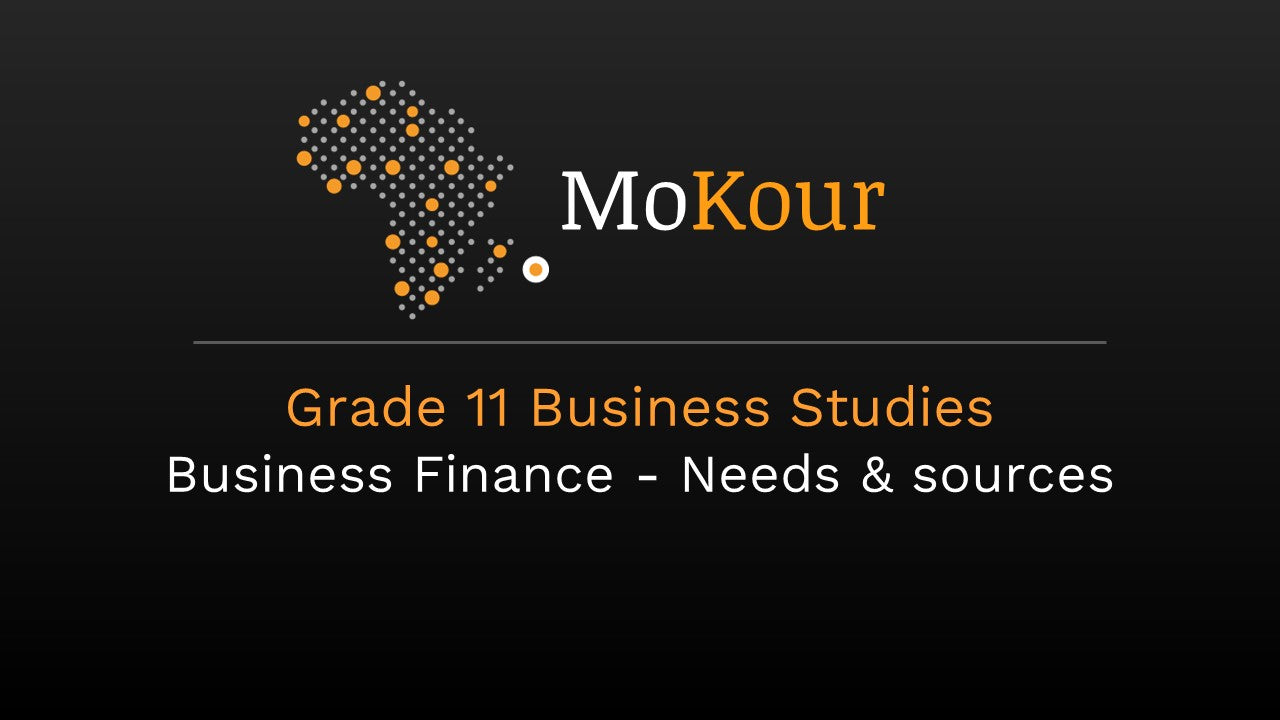 Grade 11 Business Studies: Business Finance - Needs & sources