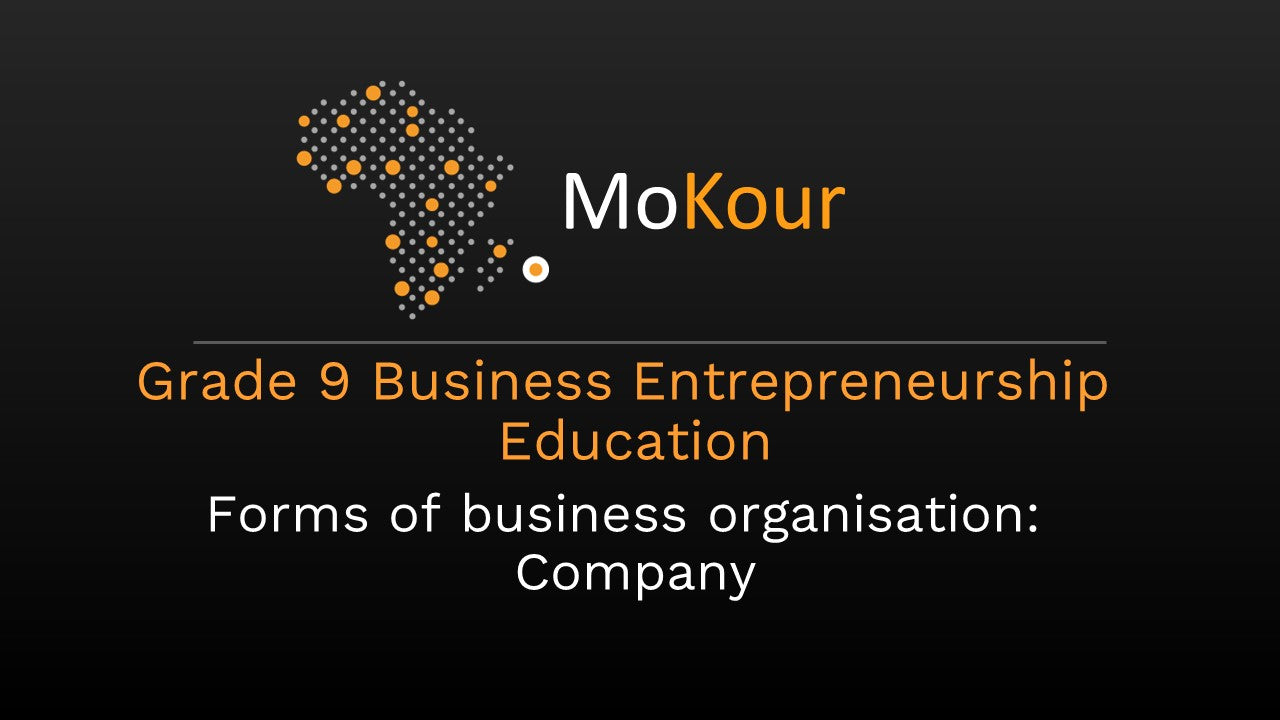 Grade 9 Business Entrepreneurship Education: Forms of business organisation: Company