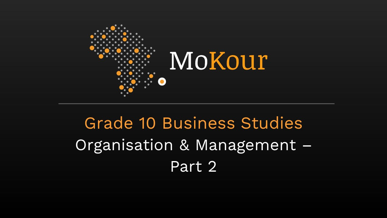 Grade 10 Business Studies: Organisation & Management- Part 2